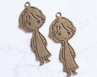 2 pieces Antique Bronze Boy Person Doodle Charm Pendant Lot 21mm | Jewelry making | craft supplies | Squid Games