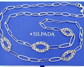 Silpada .925 Sterling Hammered, Runway Report, Filigree Chain Necklace 40" N2355