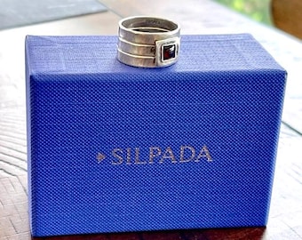 Vtg. Silpada .925 Sterling + Garnet 3 Stackable Band Rings Set, Size 7.75 R0949