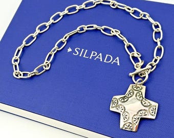 Vtg. Silpada Sterling Silver, Virtuosity Cross Toggle Chain Necklace, 17" N0557