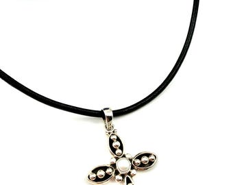 Silpada Sterling Pearl Credence Cross Pendant S0971, Leather Cord Necklace N1128