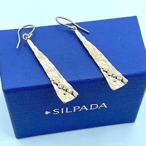 Rare Silpada YAM, Sterling 2 Tone, Long Triangular Hammered CZ Earrings, Israel