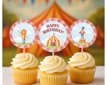 Circus Cupcake Toppers: Carnival Party Decorations (PDF Downloadable File)