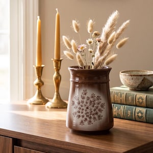 Handmade Studio Pottery Queen Anne’s Lace Botanical Impression signed Home Decor