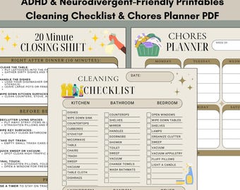 Kit de limpeza para pessoas com TDAH: tabelas de tarefas e planejador de limpeza (pacote em PDF)