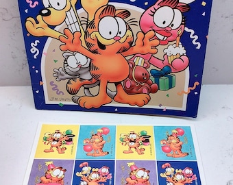 1987 Garfield's Birthday Surprise Book – Jim Davis Softcover with Unused Collector Stickers