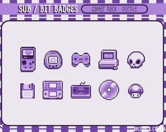 Cute Gamer Pack Pixel Art Twitch Badges - Purple