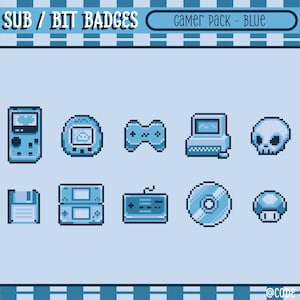 Cute Gamer Pack Pixel Art Twitch Badges - Blue