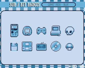 Cute Gamer Pack Pixel Art Twitch Badges - Blue