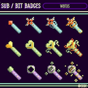 Magical Wand Pixel Art Bit Badges for Twitch
