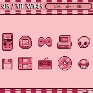 Cute Gamer Pack Pixel Art Twitch Badges - Pink