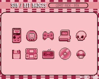 Cute Gamer Pack Pixel Art Twitch Badges - Pink