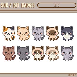 Cute Cat Pixel Art Badges for Twitch