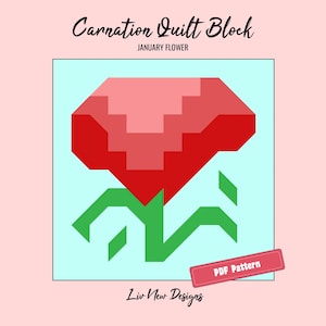 Carnation Flower Quilt Block PDF Pattern (January Birth Flower)