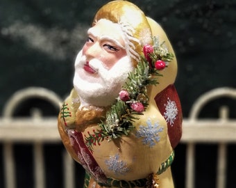 Antique white BELSNICKLE Pelznichol Santa Father Christmas with Icy Blue Snowflakes Christmas Gifts Signed, dated and #d Vintage Mold