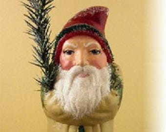 Christmas BELSNICKLE Ole German Santa with Feather Trees painted on his Robe 13 inches tall.