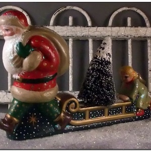 Chalkware Santa and Angel Christmas Tree Delivery 8 inches long