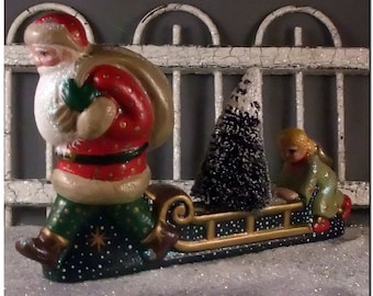 Entrega del árbol de Navidad de Papá Noel y ángel de Chalkware de 8 pulgadas de largo