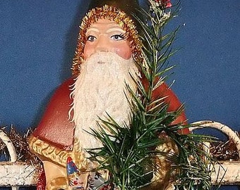 Chalkware Holly Santa 9" tall Belsickle Father Christmas