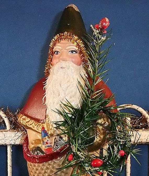 Chalkware Holly Santa 9" tall Belsickle Father Christmas