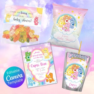Care Bears Invitation, Baby Shower or Birthday Printable, Editable invitation, Instant Download