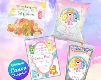 Care Bears Invitation, Baby Shower or Birthday Printable, Editable invitation, Instant Download