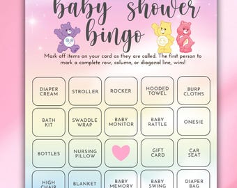 Troetelbeertjes babyshower bingokaarten, 50 voorgevulde spellen (directe download)