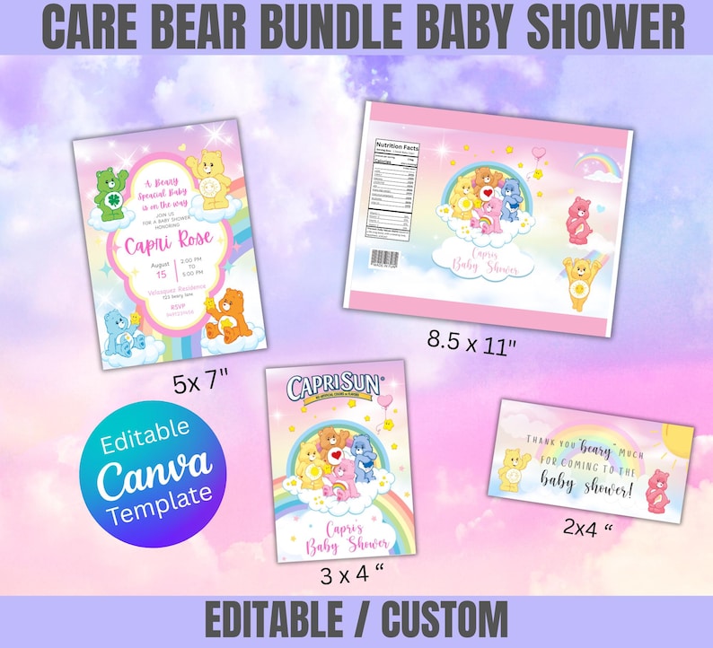 Care Bears Invitation, Baby Shower or Birthday Printable, Editable ...