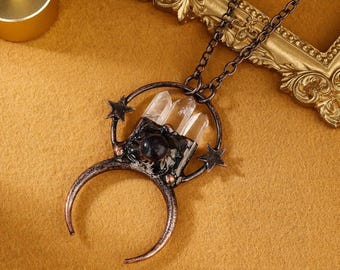 Clear Quartz Point Crystal Pendant Star Necklace – Handmade Copper Statement Jewelry