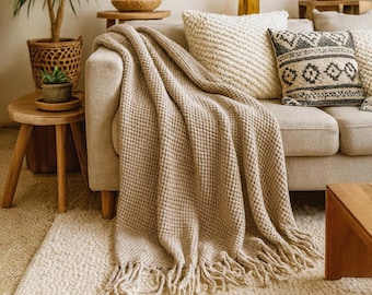 Home Morbido Things Coperta Tweed A Maglia Large 152x203 Cm - Plaid Morbido Per Divano, Colore Cammello