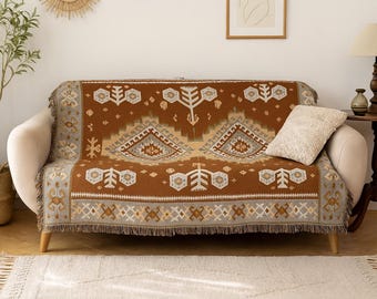 Boho Woven Throw Blanket: Tribal Ethnic Sofa Cover with Tassels