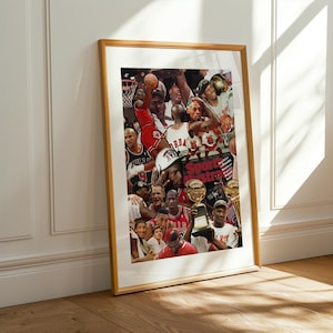 Plakat kolażowy Michaela Jordana z Chicago Bulls – sztuka ścienna NBA dla fanów koszykówki
