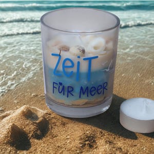 Maritime Kerze „Zeit für Meer“ – natürliche Rapswachskerze ohne Duft, handgemacht, vegan