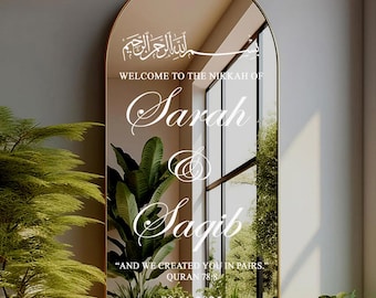 Personalized Nikkah Mirror Sign Sticker: Elegant Islamic Wedding Decor