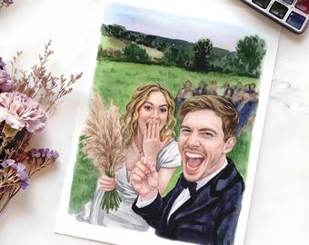 Custom Watercolor Portraits, Hand Painted, Watercolor Anniversary Painting, Wedding Portrait, Parents Gift,Portrait With Dog,Family Portrait