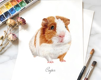 Custom Watercolor Pet Portrait, Guinea Pig Portrait, Custom dog portrait, Watercolor Pet Painting, Cat Portraits, Pet Loss Gift, Hand Drawn
