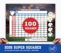 2026 Football Squares Template | 100 Grid Pool, Big Game Party (Canva Editable, Printable PDF)