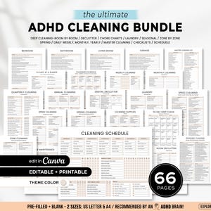 ADHD Cleaning Planner Bundle EDITABLE Cleaning Schedule Cleaning Planner Daily Weekly Monthly Deep Cleaning Chart Home Declutter Challenge