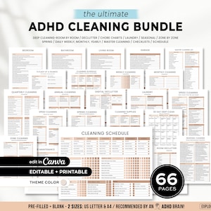 Adhd cleaning planner bundle, cleaning schedule, cleaning checklist, ADHD Chore Chart, Deep Cleaning Cards, Family Chore Chart, Digital, PDF