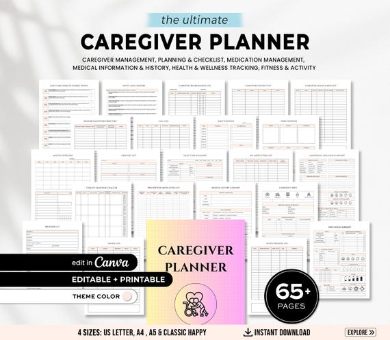 Caregiver Planner Printable, caregiving binder, Caregiver Organizer, End of life Planner, Elder Care, Medical planner, Caregiver Journal,PDF
