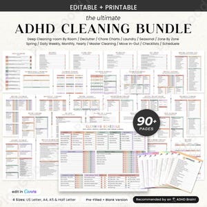 ADHD Cleaning Planner Printable Cleaning Schedule Cleaning Planner Daily Weekly Monthly Deep Cleaning Chart Home Declutter Challenge