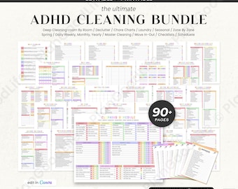 Adhd cleaning planner bundle, adhd cleaning schedule, adhd cleaning checklist, adhd cleaning chore chart, editable Adhd cleaning list, Canva