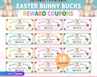 Påskhare-spänn, påskbelöningskuponger, utskrivbara påsklekspengar, påskjakthare-spänn, påskdollarsedel, direktnedladdning