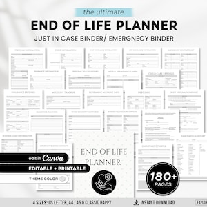 End of Life Planner, PRINTABLE Just In Case of Emergency Binder, Life Planner, Death Legacy Journal, ADHD Life Digital Planner, Funeral