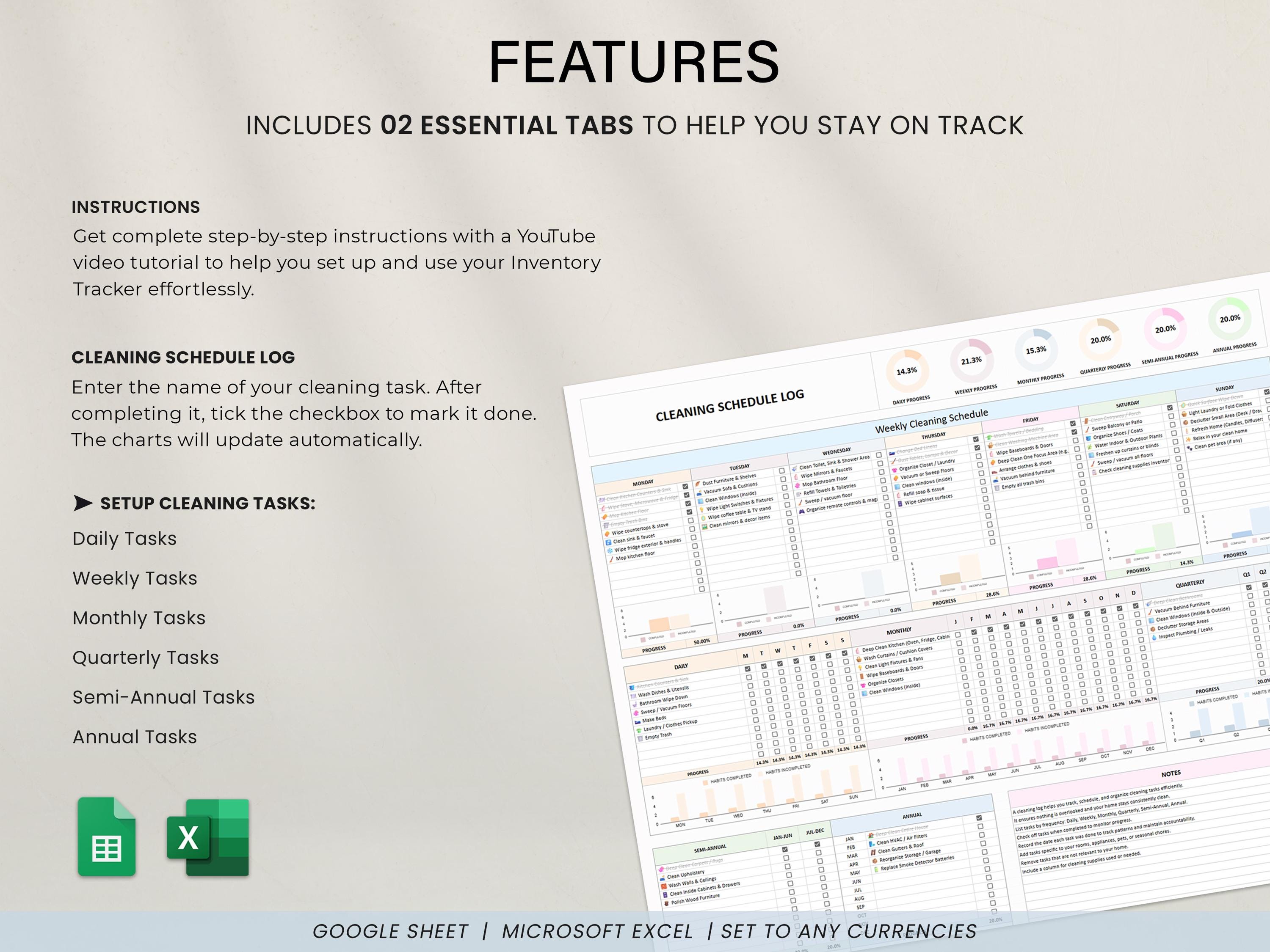 Weekly Cleaning Checklist Spreadsheet Template for Google Sheets ...