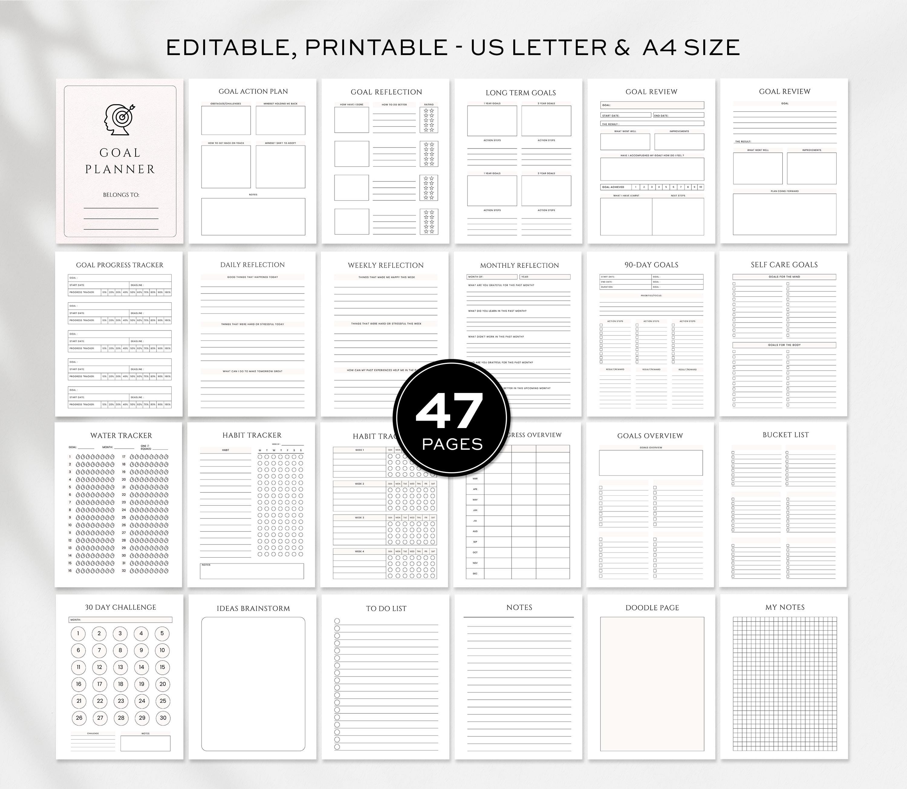 Editable Goal Planner Bundle, Printable Goals Tracker, Smart Goal ...