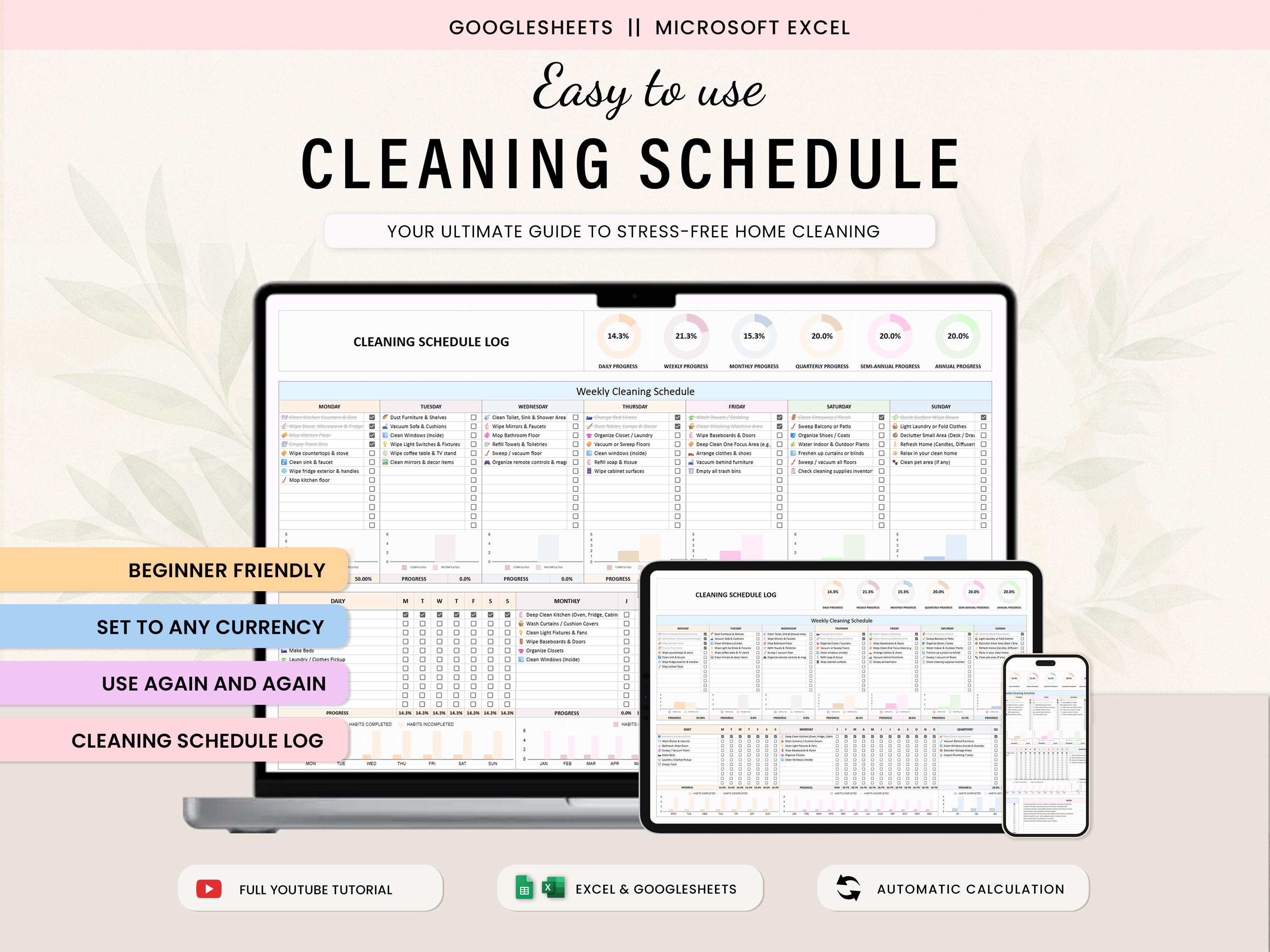 Weekly Cleaning Checklist Spreadsheet Template for Google Sheets ...