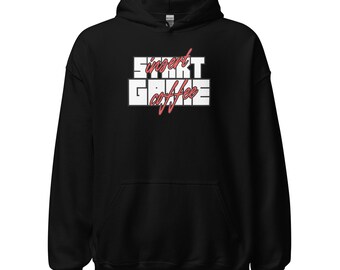 Unisex gamer hoodie – coffee slogan “START GAME insert coffee”, cozy style. Gift gaming / video games / coffee addict