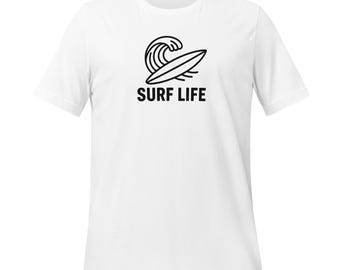 Unisex Surf Life T-Shirt – minimalist wave & board graphic, surfer gift