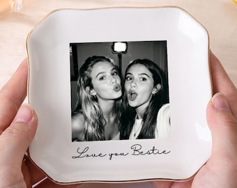 Personalized Bestie Photo Jewelry Dish, Ceramic Ring Dish, Trinket Tray for Best Friend, Bridesmaid Gifts